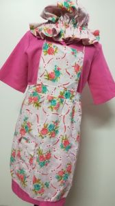 Kids Costumes to Hire - Little Baker - Girl Pink overall, flower hat & apron